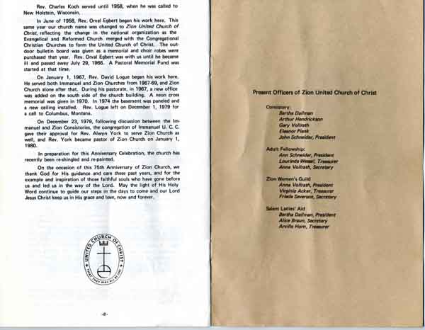 Page 8 and Inside Back Cover of Zion 75th Anniversary Book
